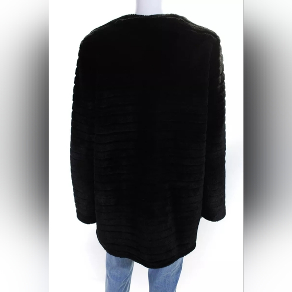 Sam Edelman Janet Faux Fur Striped Collarless Dark Red Mid Length Coat Jacket- L - Picture 13 of 13